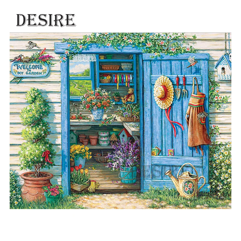 

Desire Diamond Painting Cross Stitch Garden Cottage Scenic Hat Square Drill Picture Rhinestone DIY Diamond Embroidery PT1394