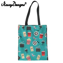 Бесшумные дизайны мультфильм попкорн проектор шаблон печатных многоразовые парусиновые сумки для покупок для женщин девочек складной мешок Лен Mujer