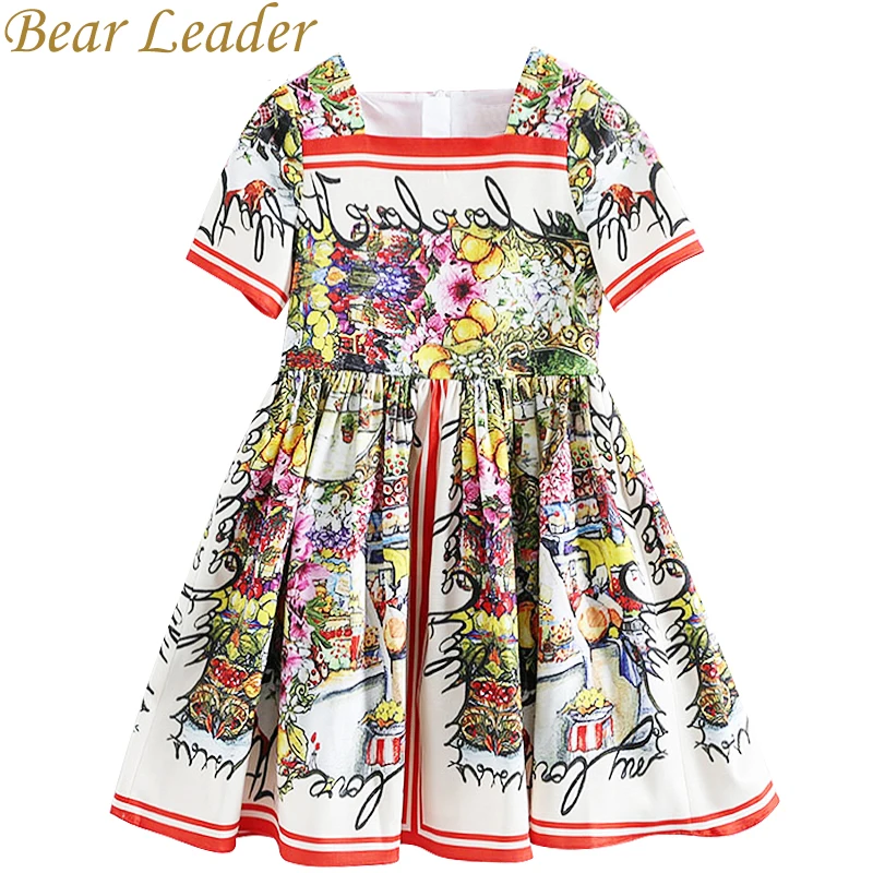 

Bear Leader Girls Dress 2018 New European And American Style Kids Short-Sleeve Flower Pattern Party Dress For 4-14 Years
