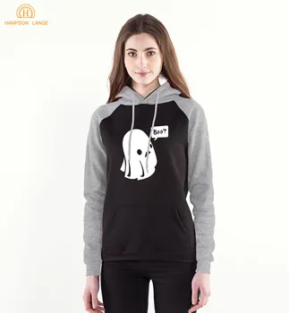 

2020 Spring Autumn Kawaii Women Hoodies Halloween Ghost Boo Cute Sweatshirts For Adult Raglan Hooded Warm Long Sleeve Hooded