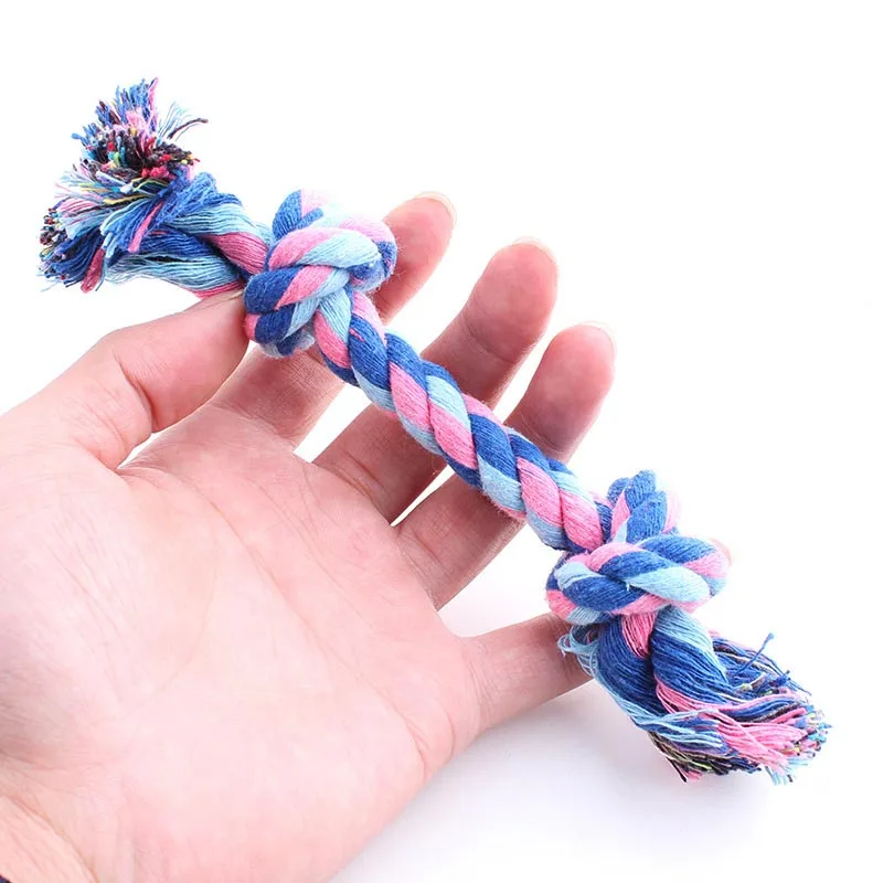 1pc Pet Dog Toy Double Knot Cotton Rope Braided Bone Shape Puppy Chew Toy