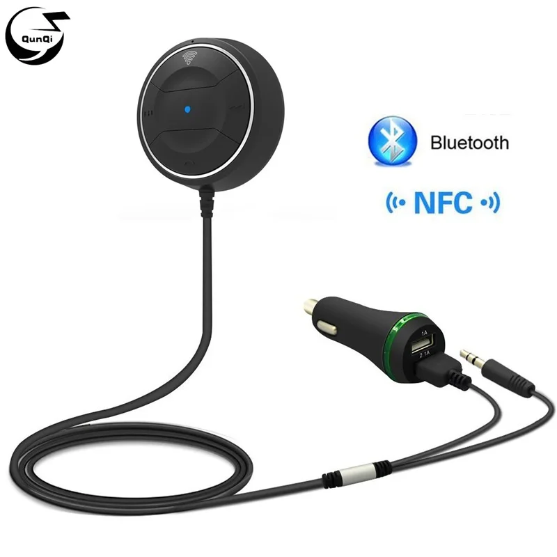 NFC Car Kit Bluetooth Aux 3.5mm 12V Dual USB Charger Handsfree Wireless