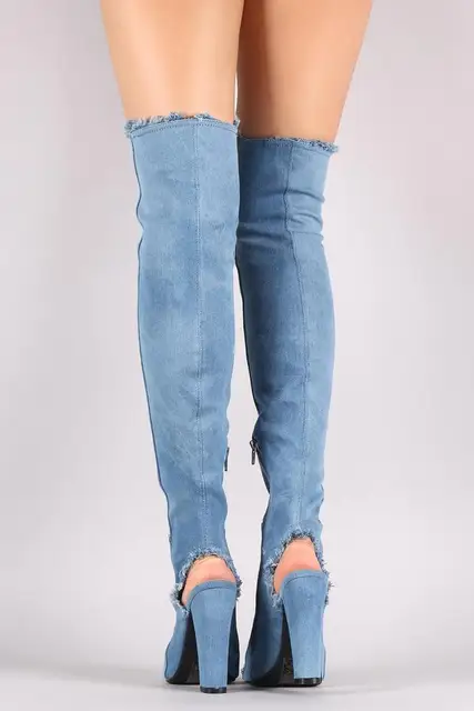 denim dress with thigh high boots