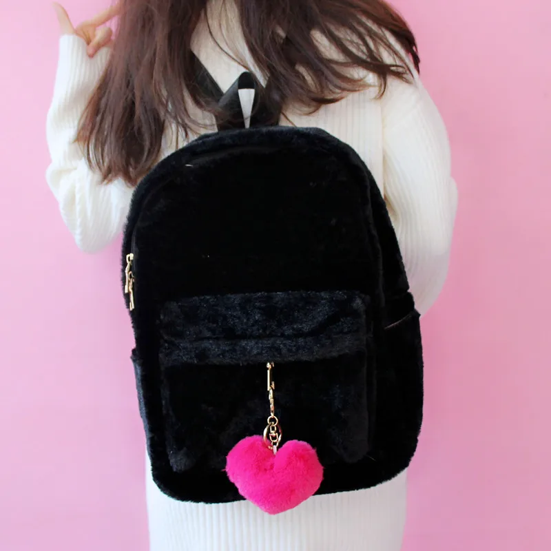 Японский милый пушистый рюкзак для девочки, корейский рюкзак для старшеклассника, мягкий школьный рюкзак для сестры kawaii, повседневные зимние пушистые сумки