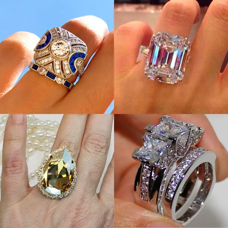 2019 New Female Big Stone Ring Set Boho Fashion Luxury Silver Color