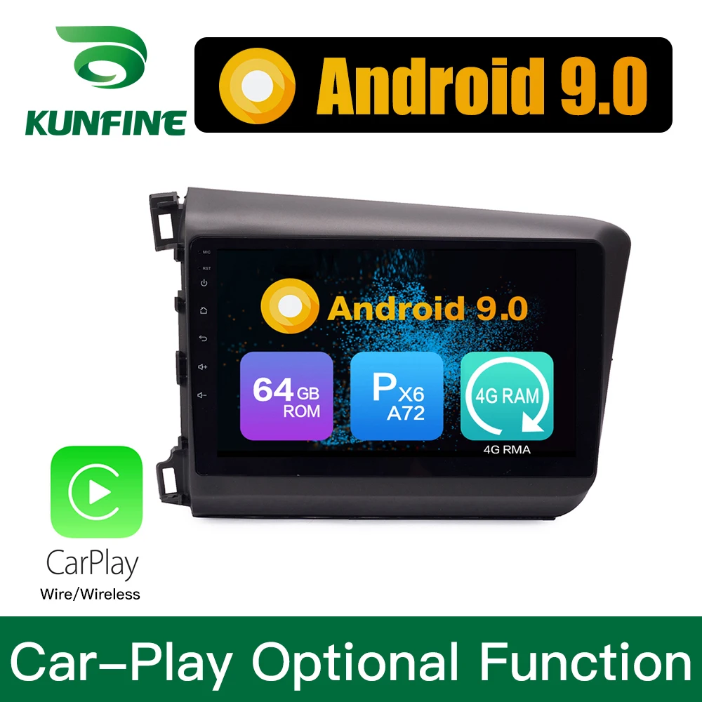 Best Android 9.0 Ram 4G Rom 64G PX6 Cortex A72 Car DVD GPS Multimedia Player Car Stereo For Honda Civic 2012-2015 Radio Headunit 1