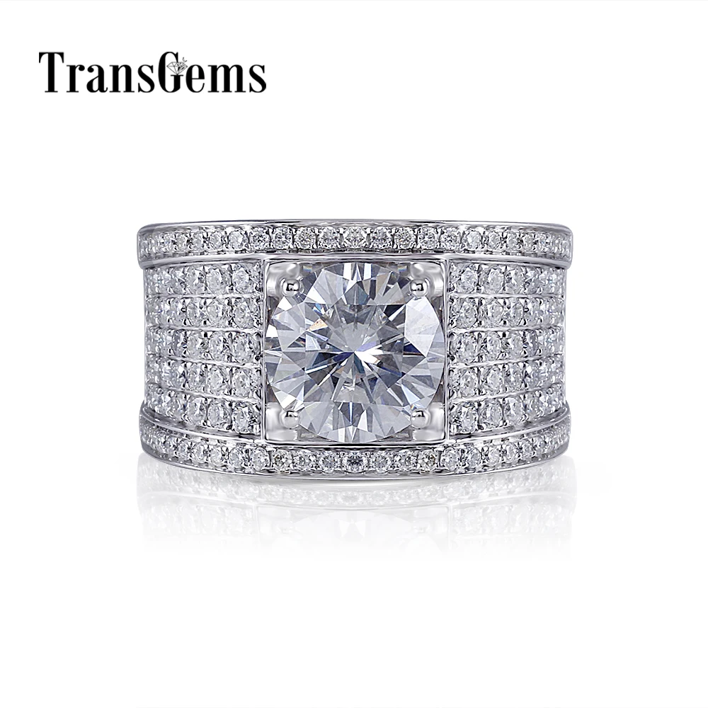 

Transgems Luxury Center 10mm F Color VVS Moissanite Engagement Ring for Men 14K 585 White Gold Ring