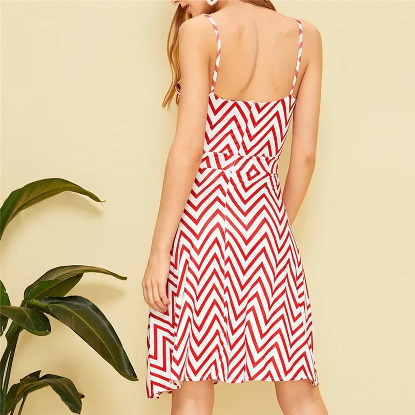 Fashion New Women Summer Casual Daily Lady Elegant Dress Striped Sleeveless Casual Cocktail Party Dress #4A17   (5)