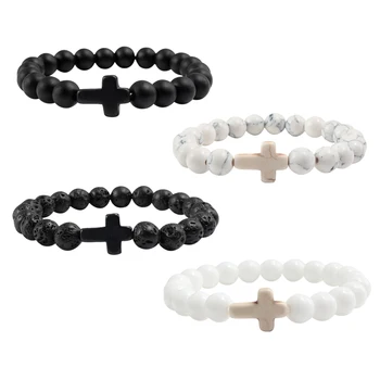 Natural Stone Cross Beaded Handmade Bracelets for Men & Women 1