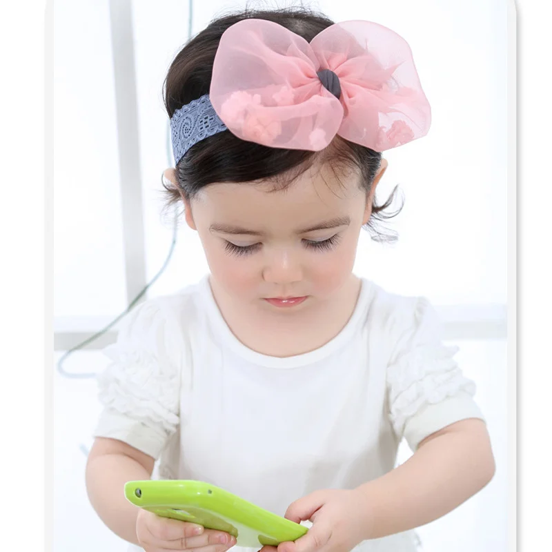 2Petal Bowknot Girl Headband Chiffon Elastic Comfortable Kids's Hair Belt Headwear Dress Up Wide Edge Sweet Lace and Cute Colorful Headwrap