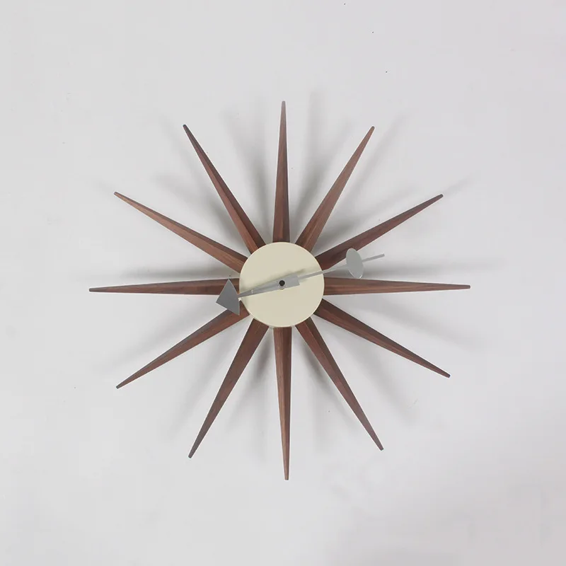 

48cm Sunburst Atomic Wooden Wall Clock Mid Century Walnut Wood Handmade Antique Modern Star Wall Clock For Bedroom Living Room