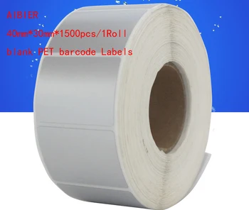 

New AIBIER 40*30mm*1500pcs/1Roll Thermal transfer blank PET barcode Labels PET adhesive printed label sticker Free shipping