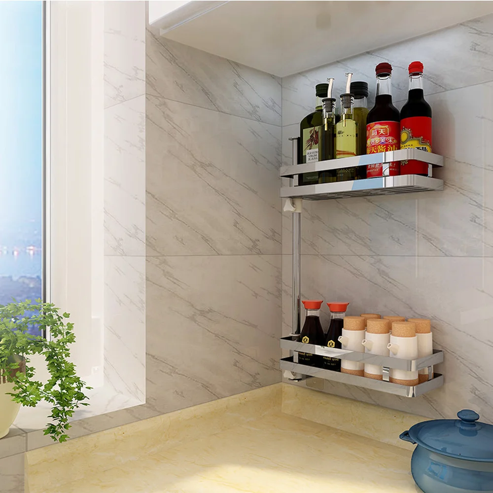  Punch-free 304 stainless steel bathroom kitchen wall-mounted corner rotatable multi-function season - 32866393970