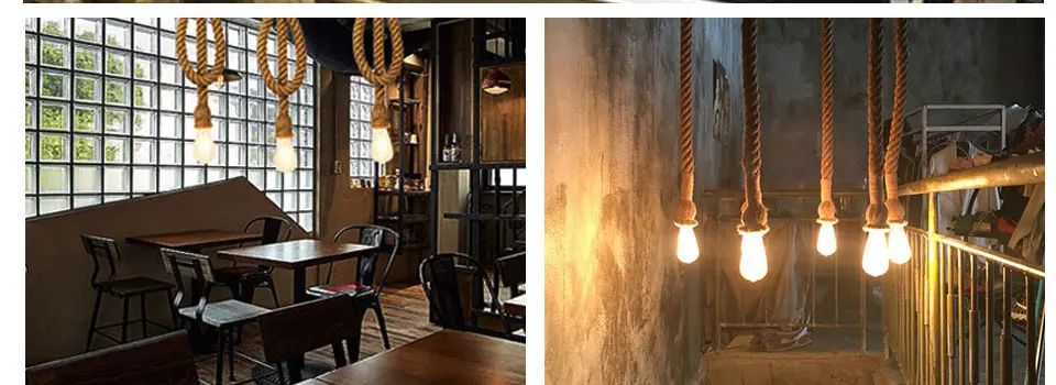EeeToo Modern Industrial Pendant Light for Bedroom Vintage Lamp Rope E27 Hanging Light Fixture Chandelier Loft Edison Bulb Style (10)