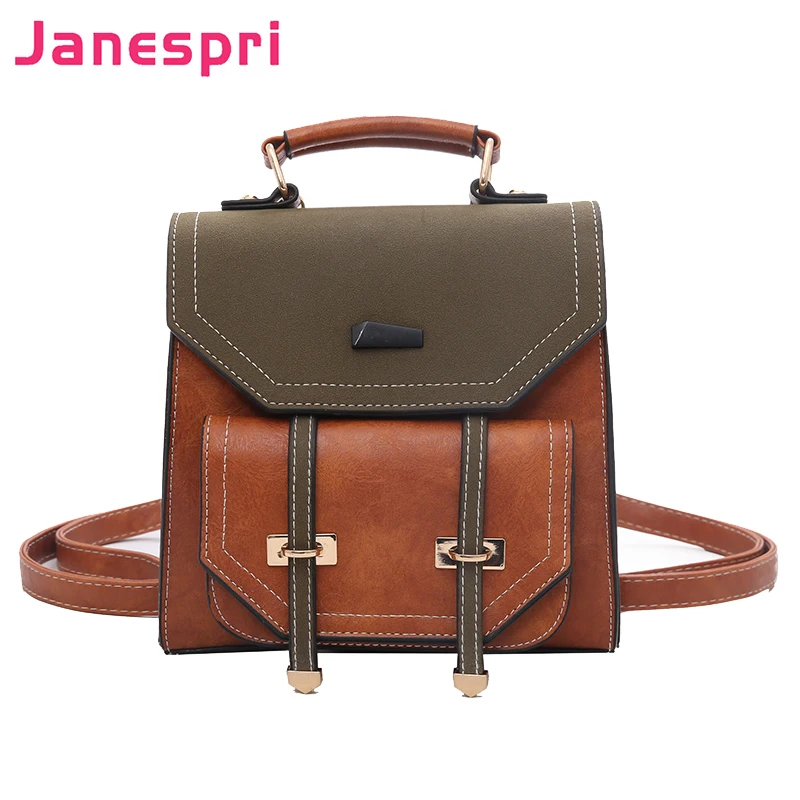 

Janespri New British Retro Fashion Women backpack PU Leather Backpack for Girls Female Vintage Travel Backpack Mochila 2019