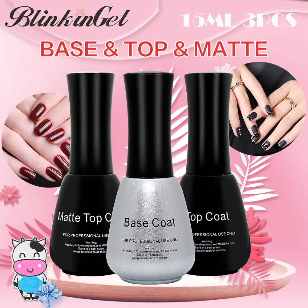 

15ml Top and Base Gelpolish Matte Top Coat Mineral Base Top Nail Polish Strengthen Nail Multi-Use Top & Base Coat Nail Polish x3