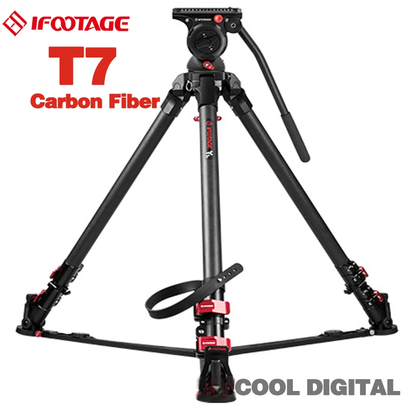 IFOOTAGE Wild Bull T7 Carbon Fiber Legs Professional Tripod with IFOOTAGE KOMODO K5 Fluid Head for GH5 5D A7S DSLR Camera Rig