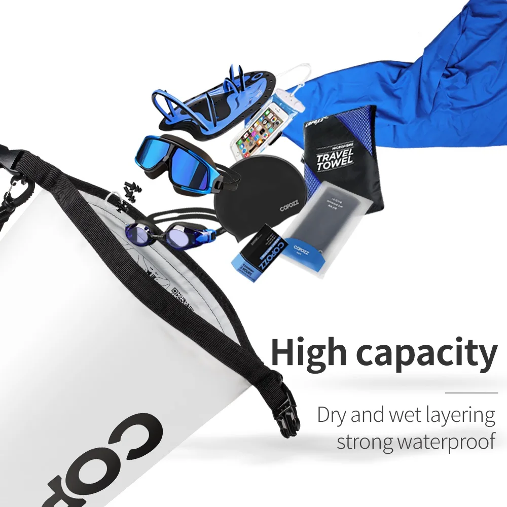 COPOZZ Swimming Bags Waterproof Bag Dry Bag PVC 15L Outdoor Sport Storage Bags Roll Top for Gym Travel Adjustable Sac Etanche