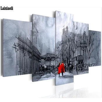 

5pcs/set Needlework 5D DIY Diamond Painting abstract street couple Landscape Full Square Round Diamond Embroidery Mosaic decor