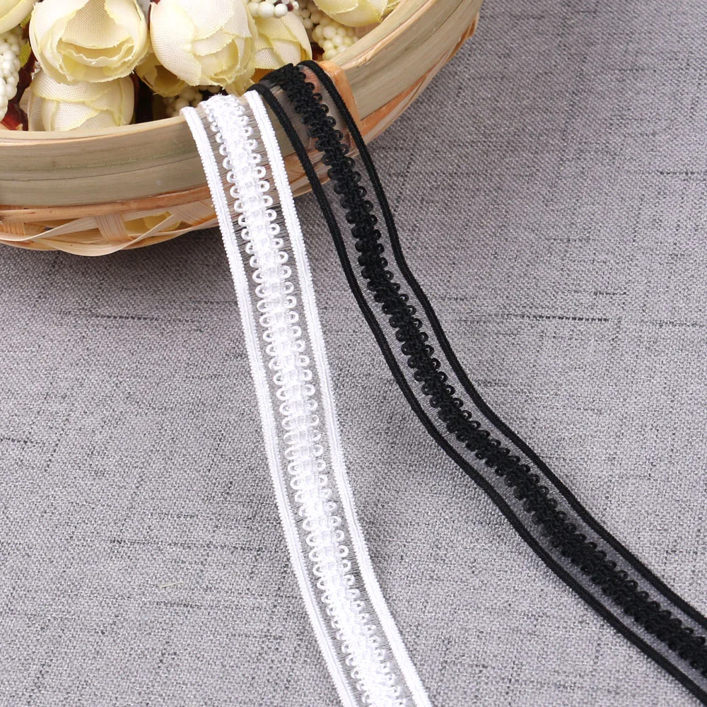5 ярдов 1/2 ''(12 мм) черно белые вышитые высокоэластичные ленты DIY Одежда ручные