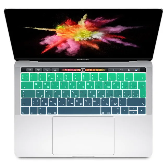 ЕВРО Великобритания русский силиконовый чехол для клавиатуры для нового MacBook Pro 13 A1706 Touchbar Pro 15 A1707 с сенсорной панелью выпуска - Цвет: Gradient Green