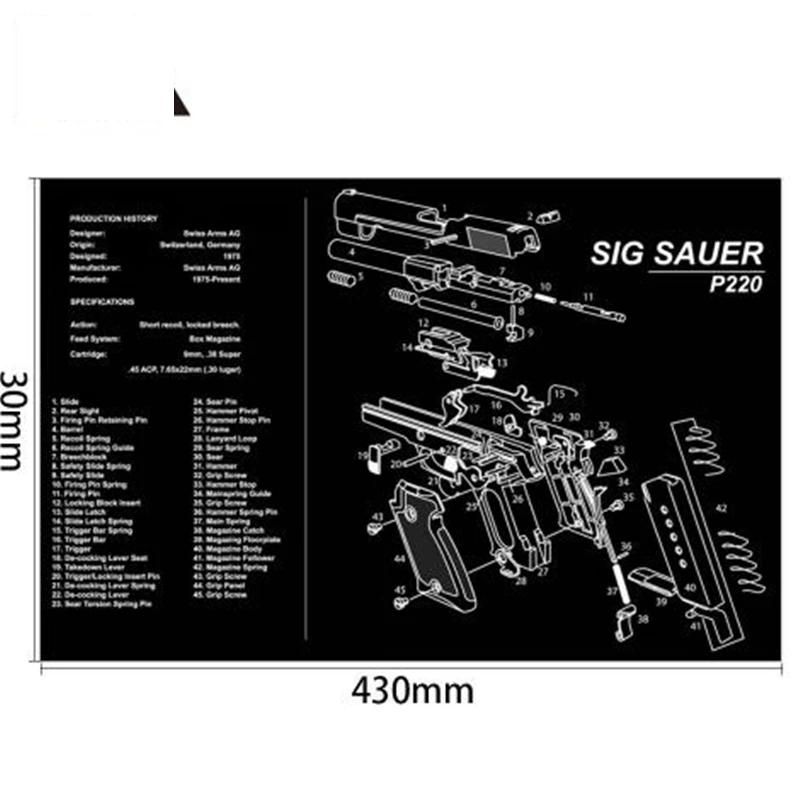 AR15 AK47 пистолет резиновые перчатки для уборки коврик с Запчасти схема и инструкции оружейников коврик для верстака Мышь коврик для Glock SIG P226 P229