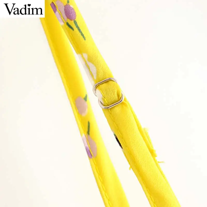 Vadim женское Сексуальное желтое платье миди с цветочным принтом на спине, эластичные регулируемые лямки, женские стильные шикарные пляжные платья, vestidos QC449