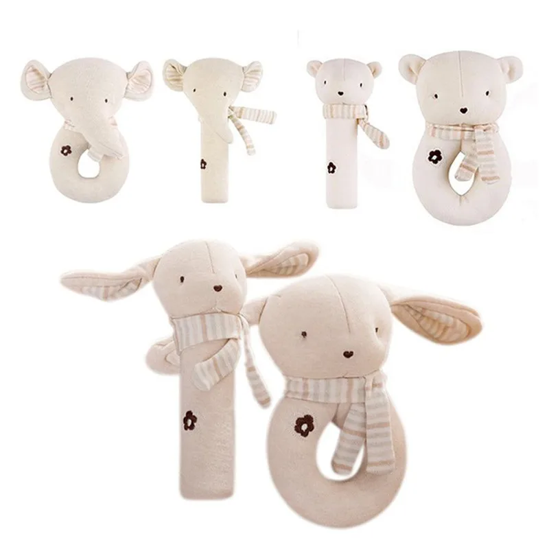 

2pcs/set Elephant Bear Rabbit Infant Baby Rattle Organic Cotton Grasp Animal Hand Stick Toy Squeaker Developmental Appease Toy