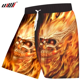 

UJWI Men Shorts 2018 Summer Cool Print Metal Skulls Bride Groom Boardshorts Hombre Elastic Waist String Casual Shorts Dropship