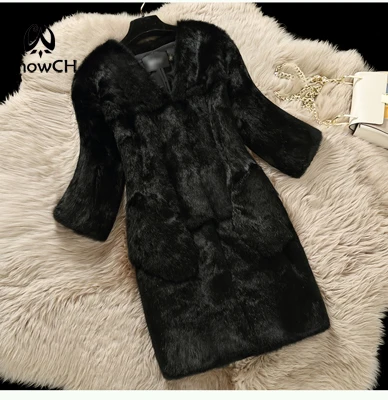 Натуральная Шуба из натурального кролика женская меховая куртка из кроличьего меха зимние меховые жилеты заказного размера плюс F867 - Цвет: black