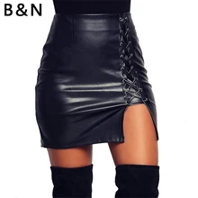 B& N S-XXXXXL очень большая сексуальная короткая юбка женская искусственная кожа кружево бутон прямой молния Сплит Черный Горячая Распродажа модное мини платье