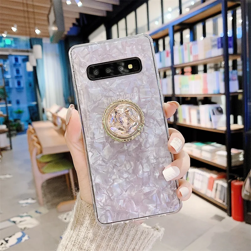Case For Samsung S10 Plus S10e Note9 Note8 Cover Glitter Rhinestone Finger Holder Marble Girly Cases For Samsung S9 S8 Plus Case (9)