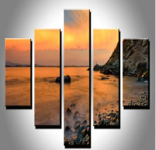5pc Wall Art Modern Seaside Landscape Original Oil Painting On 5pc Wall Art Modern Seaside Landscape Original Oil Painting On Canvas Beauty Paintings Pictures Decor