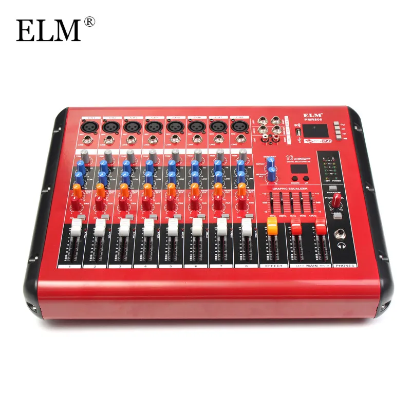 

ELM Professional Karaoke Mixing Console bluetooth 8 Channel Microphone Sound Audio Mixer With Power Amplifier USB 48V Phantom