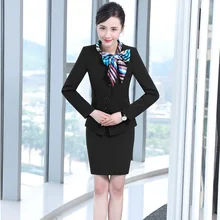 Профессиональный Осень Зима Формальные блейзеры костюмы с курткой и юбкой Деловые женские блейзеры наряды с шарфом плюс размер