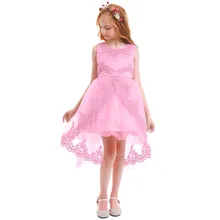 Elegant Girls Dress Kid Children Princess Dress Sleeveless Trailing Lace Dresses for Girls Birthday Wedding Party Kids Dresses 2017new china traditional red color girls children princess dress embroidery lace wedding birthday party ceremony dress for kids