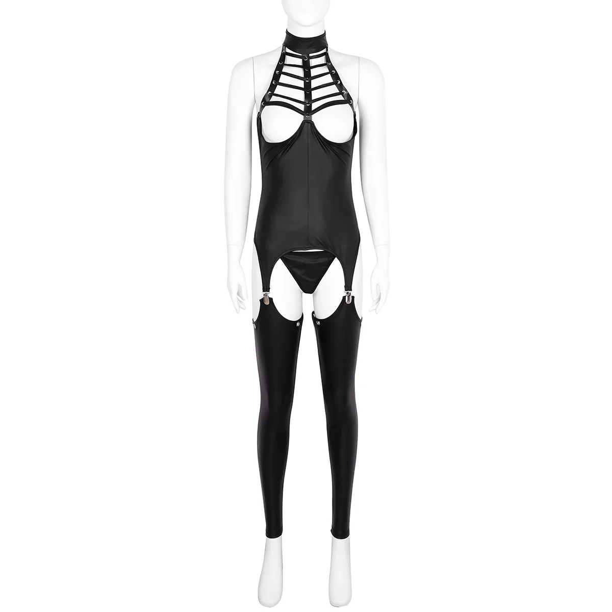 TiaoBug Women Black Halter Open Cup Bra Tops Patent Leather Open Crotch Erotic Lingerie Set Porno G String Garter Sexy Costumes TiaoBug Women Black Halter Open Cup Bra Tops Patent Leather Open Crotch Erotic Lingerie Set Porno G String Garter Sexy Costumes