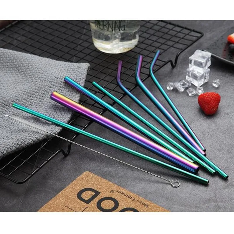 

Reusable Metal Drinking Straws 304 Stainless Steel Sturdy Bent Straight Drinks Straw with Cleaning Brush Bar Party Accessory X