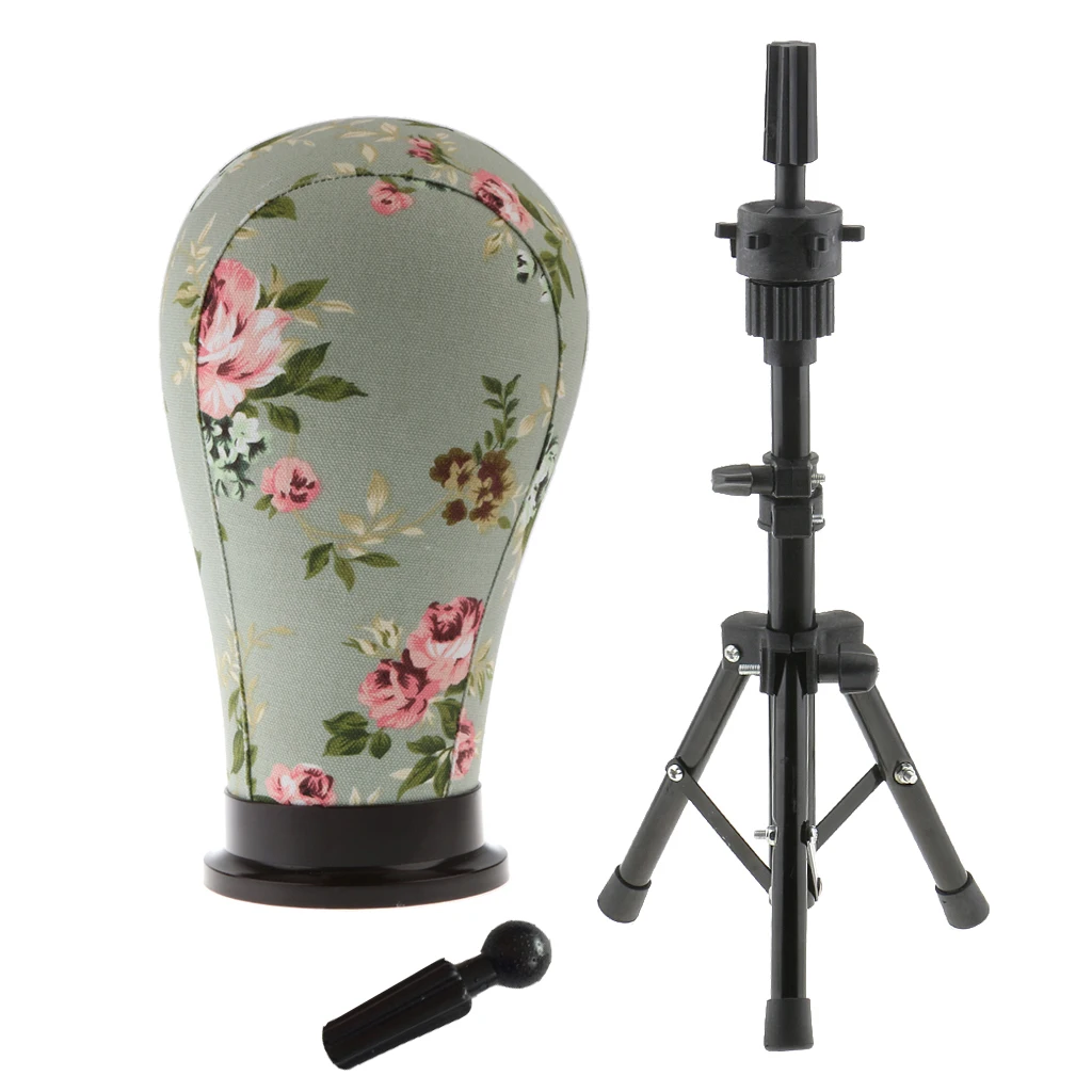 21'' Cork Canvas Block Wigs Making Mannequin Head Doll with Tripod Stand Holder Cosmetology Training Tool Canvas material