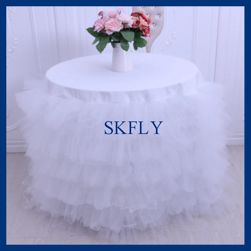 

CL001C Beautiful round wedding white tulle cake table cloth with white burlap burlap