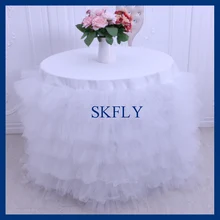 CL001C Schöne runde hochzeit weiß tüll kuchen tisch tuch mit weiß sackleinen sackleinen
