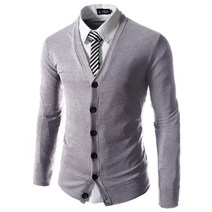 Классический кардиган мужской модный Homme пуловер и свитер для мужчин повседневный хлопок v-образный вырез плюс размер - Цвет: gray