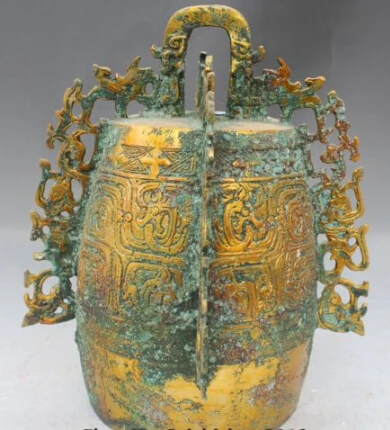 

RHS0128 12"Old Chinese Buddhism Temple Bronze Gilt Ancient Hanging Zhong Bian Flat Bell
