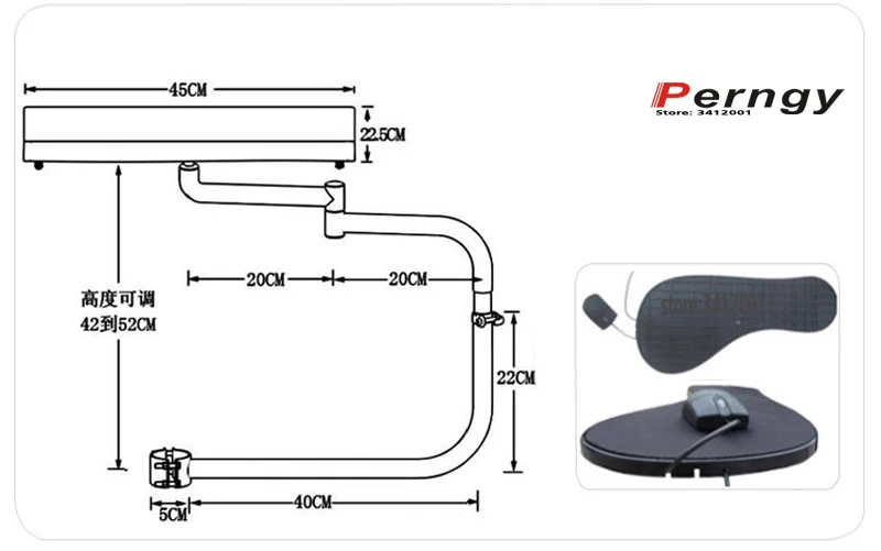 DL OK010 Multifunctoinal Full Motion Chair Clamping Keyboard Support Laptop Holder Mouse Pad for Co