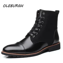 

OLEBURGH Men Motorcycle Boots Vintage Combat Boot Winter Fur Cow Split Leather Waterproof Military Men Shoes Big Size 37-47