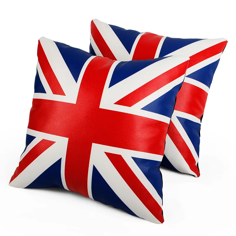 Uk Flag British Printed Car Seat Support Pillow Pu Leather Auto