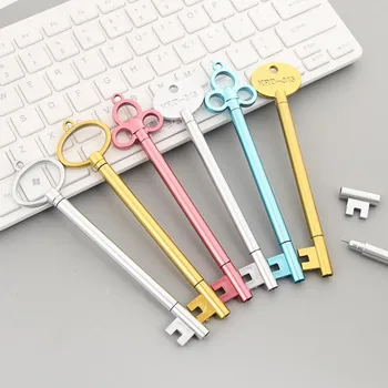 

4 Pcs/set Kawaii Metal Color Gold Silver Key Shaped Gel Pens Signature Pens Office School Gift Stationery Supply