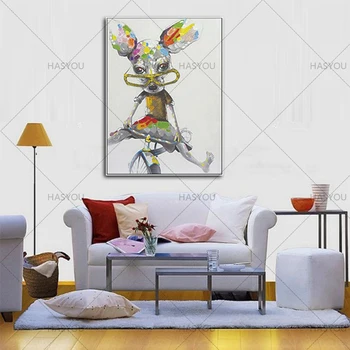 

top Artist Hand-painted High Quality Modern Art dog Oil Painting on Canvas Abstract Funny Animal dog riding a bike Oil Painting
