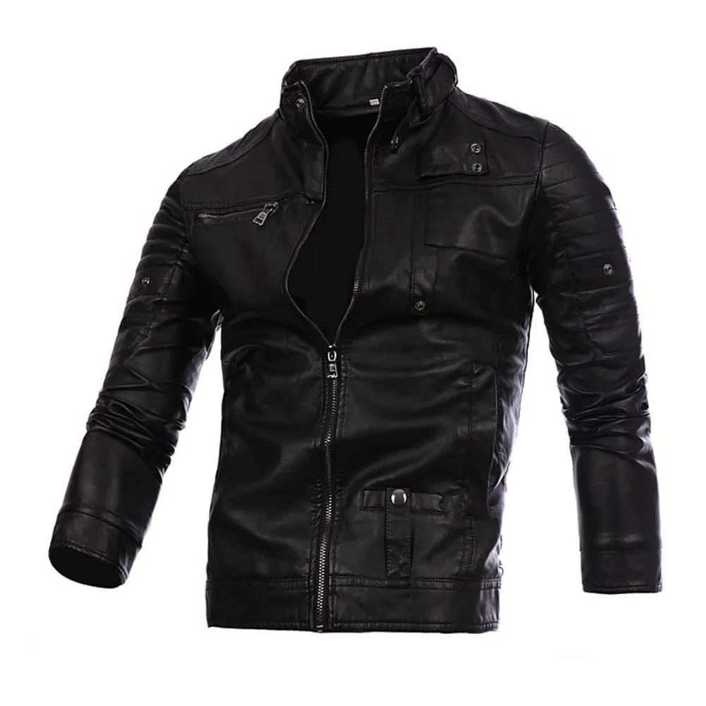Новинка, стильная куртка, лидер продаж, мужская кожаная куртка, Осень-зима, Байкерская, мотоциклетная, на молнии, верхняя одежда, теплое пальто, высокое качество, распродажа - Цвет: Black