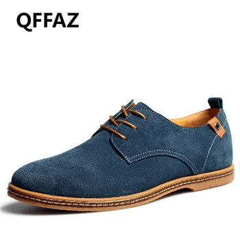 

QFFAZ men casual shoes spring men lace up breathable men shoes suede oxfords men leather shoes zapatillas hombre big size 38-48